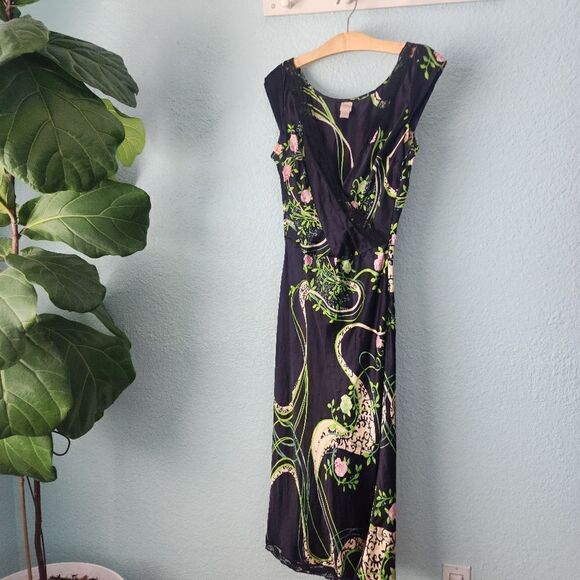 Corsage 100% silk made in India summer forest midi dress - Picture 6 of 15